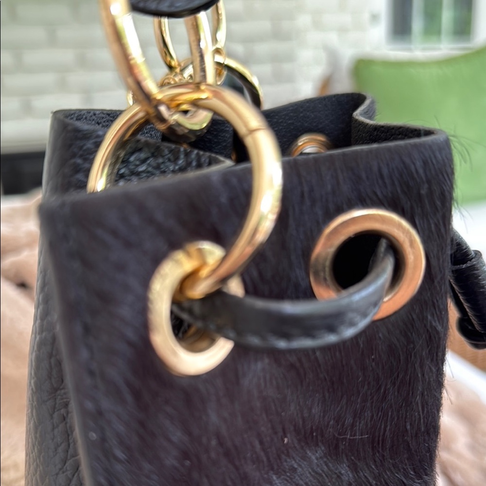 Chic Black Leather Drawstring Bucket Purse - image 4